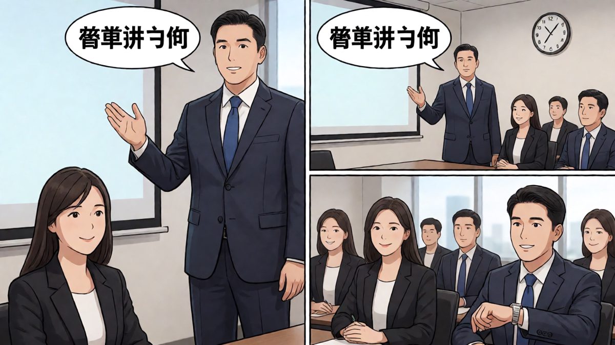 老板说'简单讲两句'，结果讲了两个小时。