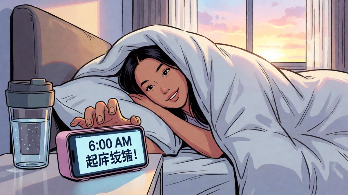 闹钟响了六遍，我坚决关掉继续睡