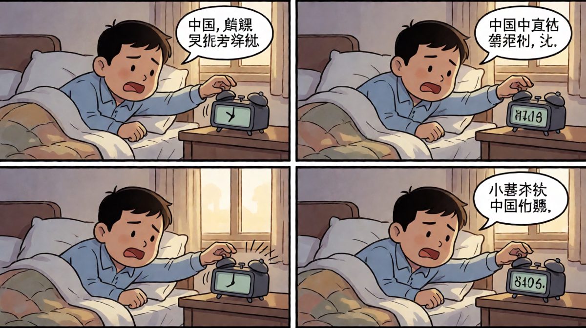 闹钟响了，拼命伸手却怎么也够不着