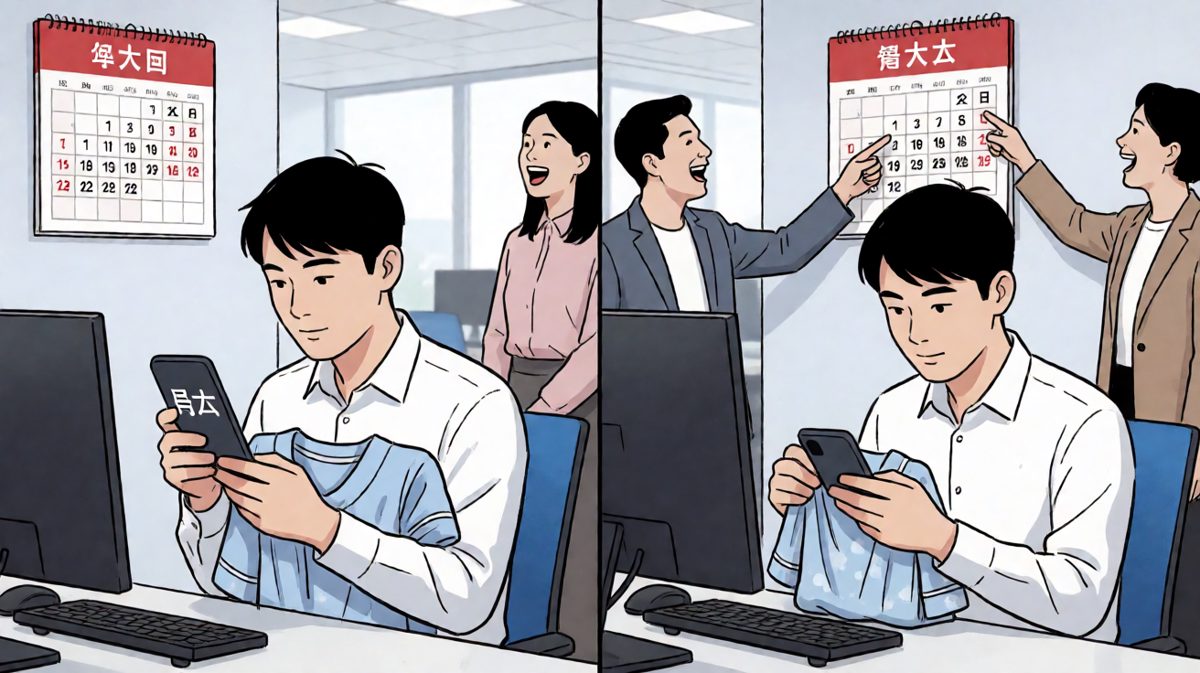 到了公司发现是周末，全办公室在笑他