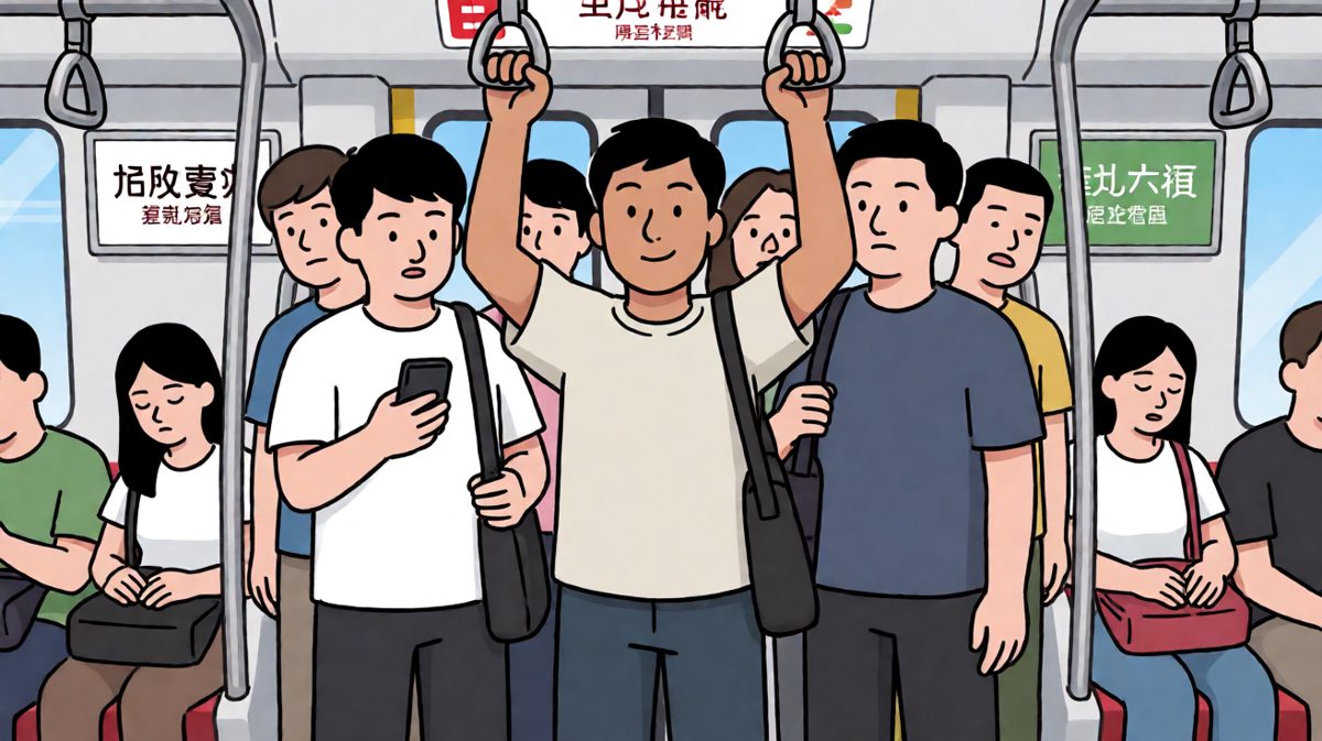 好不容易挤上地铁，结果被挤成了一张人脸饼。