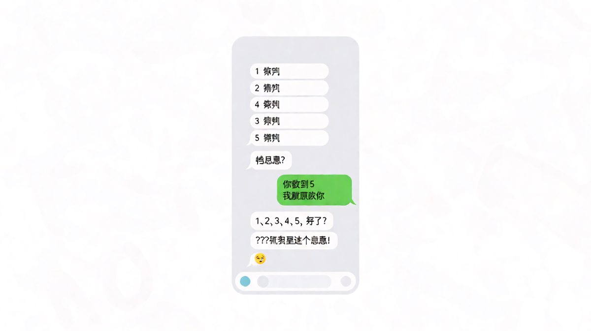 女生让他数到5代表道歉，结果男生真就只数了5个数，直接把天聊死