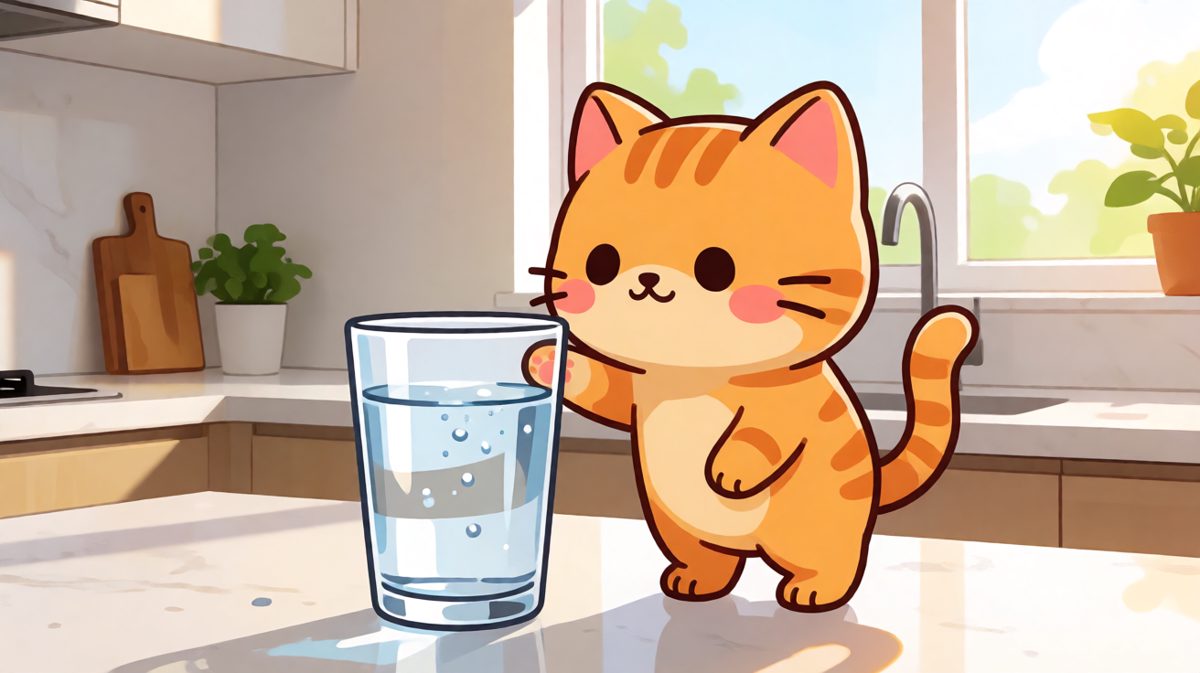 猫咪：杯子它自己会倒的，关我什么事？