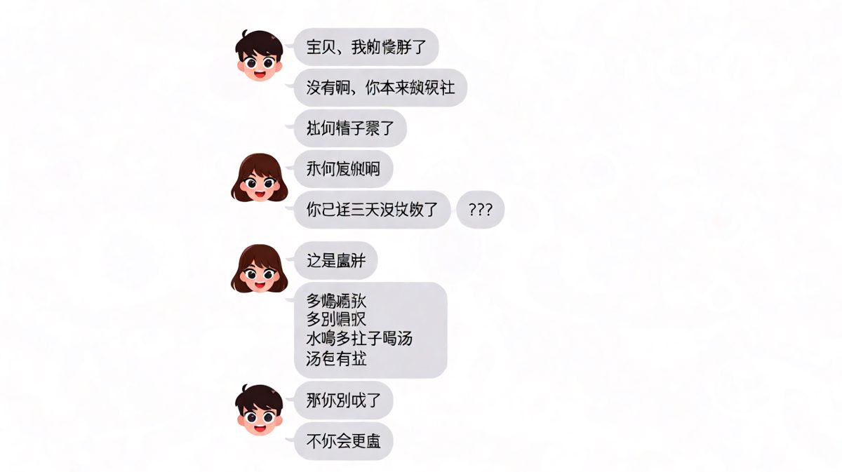围绕'胖还是虚胖'的无限循环对话，越聊越离谱笑点密集