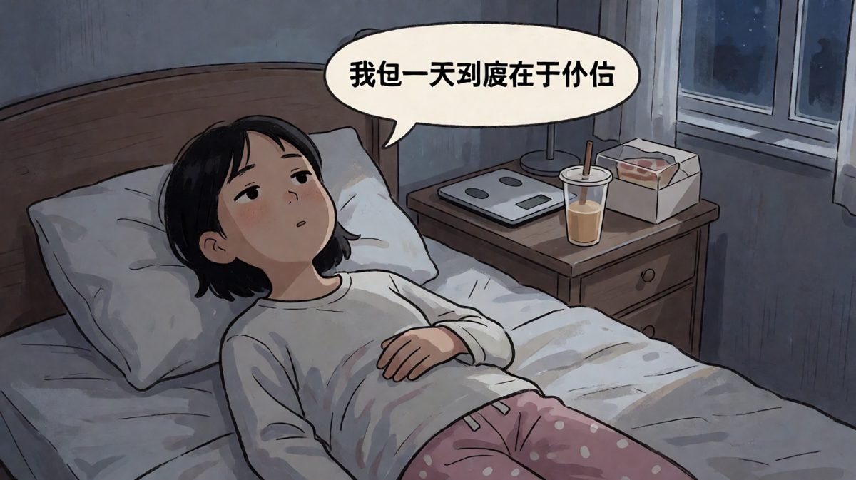 夜深人静时，减肥决心已化为泡影。