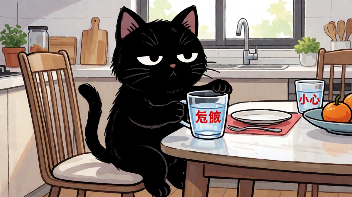 猫：我什么都没做，是杯子自己不小心滑下去的～