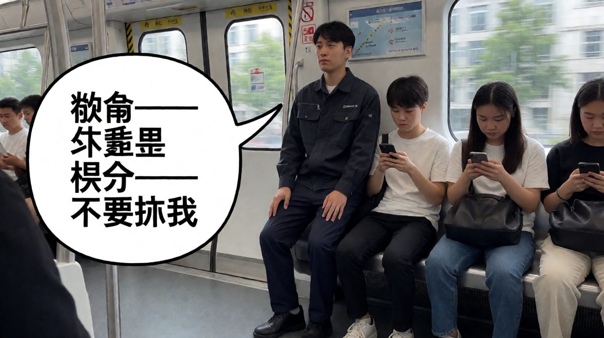 他被挤在车门上，脸都变形了，内心疯狂呐喊