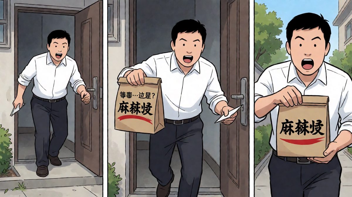 冲出家门才发现拿了外卖而不是工牌