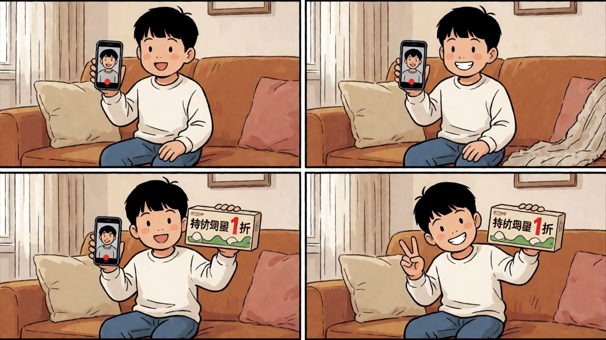小明向朋友炫耀自己的战利品