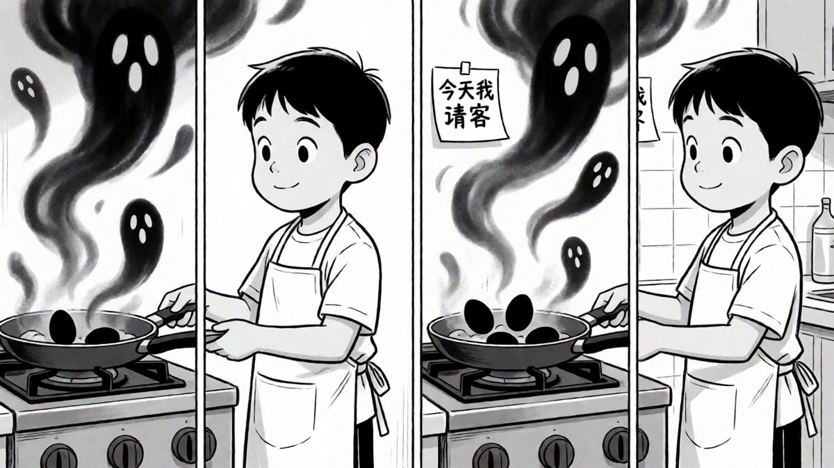 小明自信满满地上菜