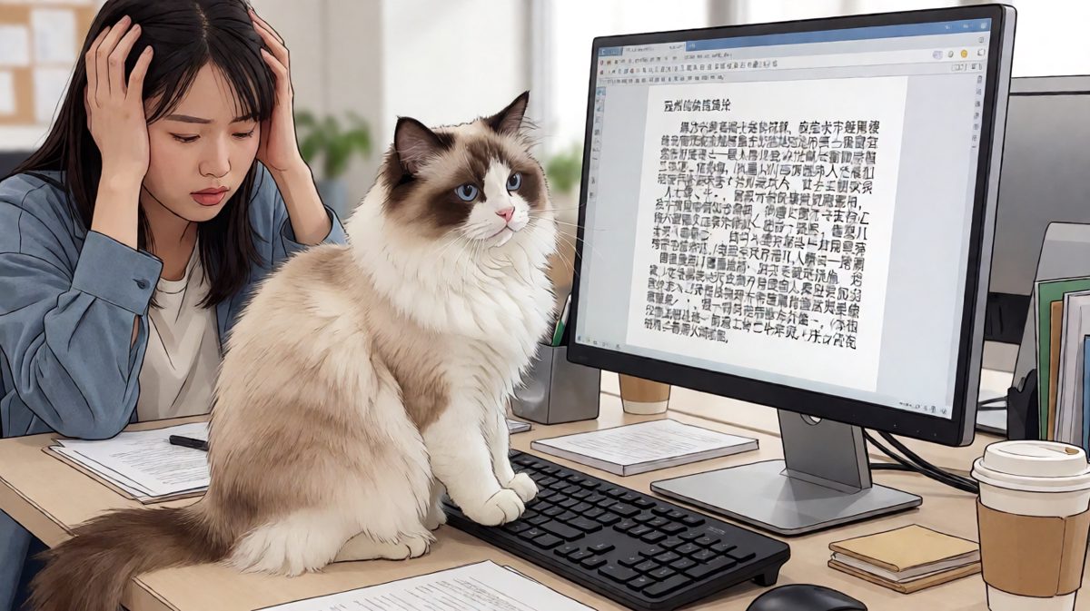 猫咪：别吵，本喵正在帮你写年终总结呢！