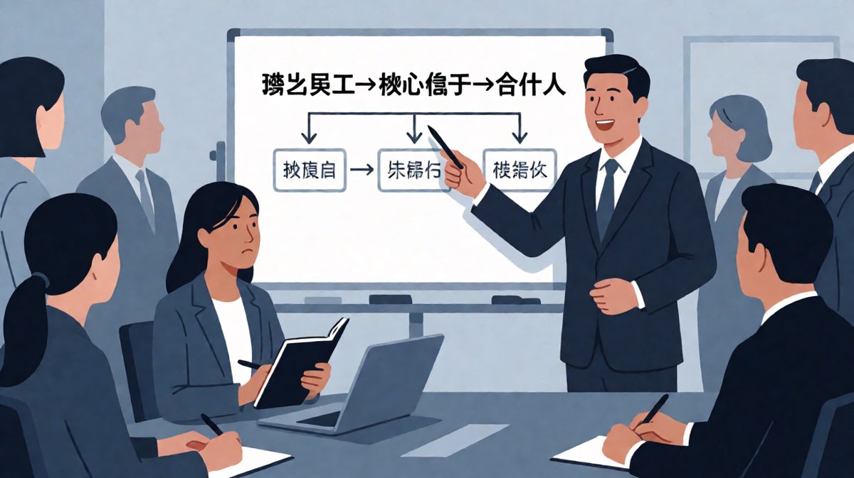 员工问："老板，我什么时候能升职？"老板指着白板："你看，这是我们的晋升路径！"员工激动："所以我几年能到合伙人？"老板拍拍她肩膀："你先走到第二步——从'潜力员工'变成'更潜力的员工'。"