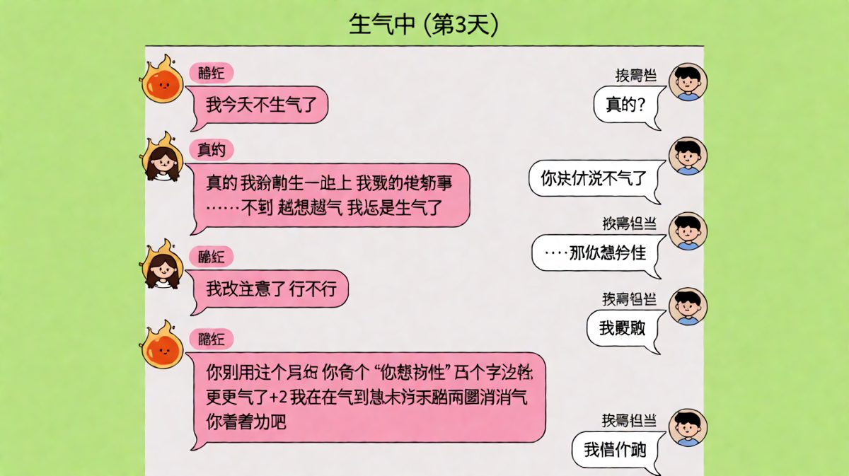宣布不生气三分钟后又加了两口气，气值从满格直接溢出