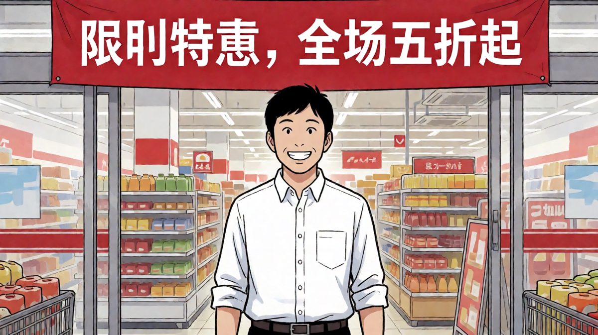 看见促销横幅，立刻两眼放光