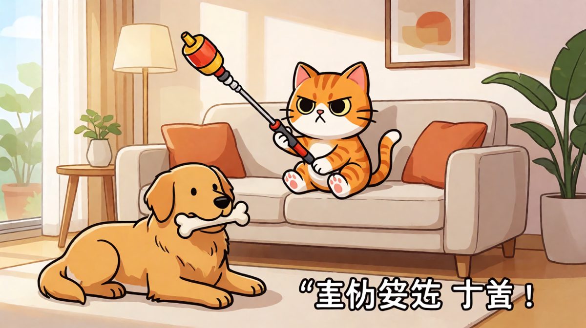 猫咪：这根逗猫棒我收下了！狗狗：那我先走了？
