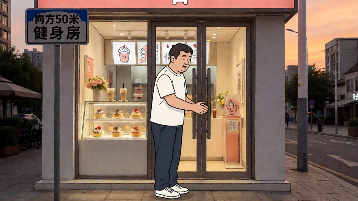 路过奶茶店……但是健身房就在前面！