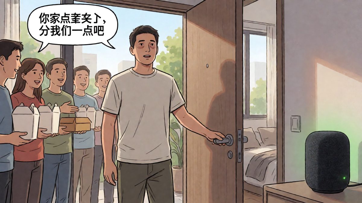 邻居们闻讯而来蹭吃蹭喝，男子欲哭无泪