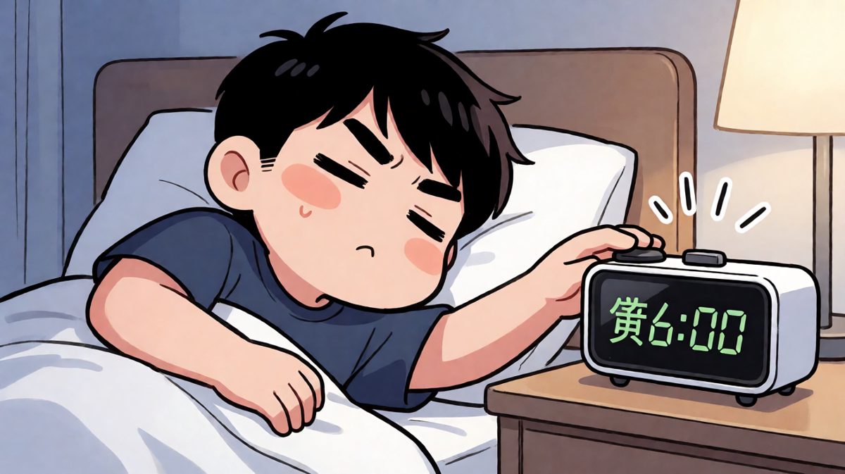 闹钟响，挣扎按掉继续睡