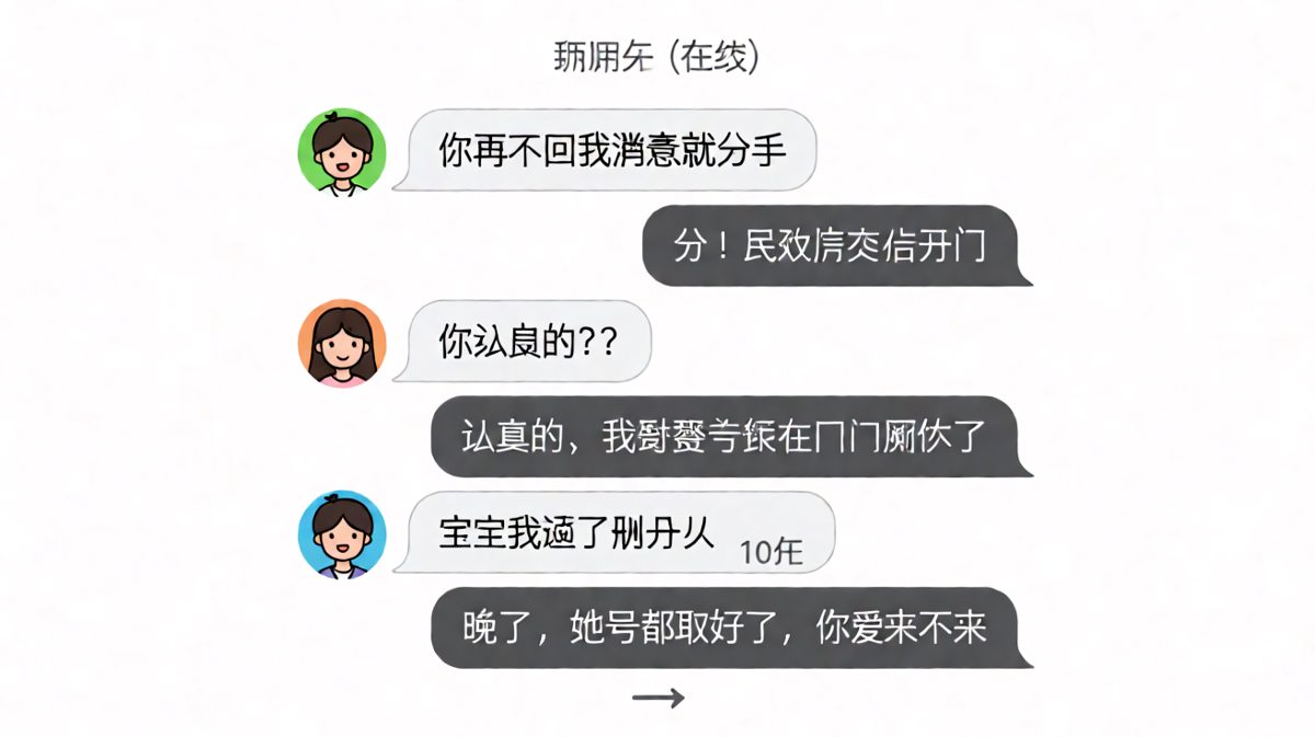 本想用'分手'试探一下，结果女朋友把离婚流程走了一半才想起来他刚开完会。