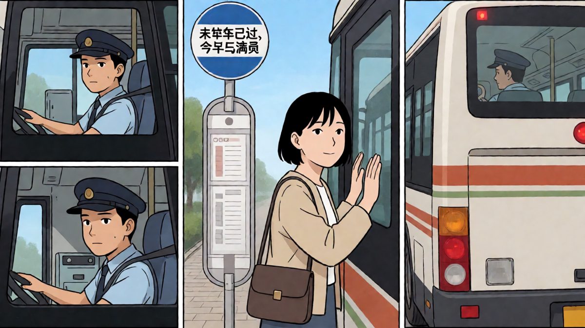 眼睁睁看着公交车关门开走