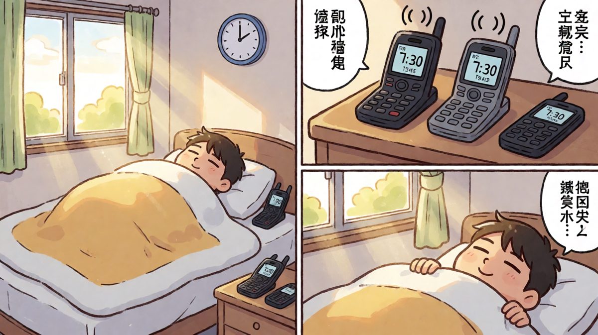 闹钟响了，但被窝太暖，果断选择装死。