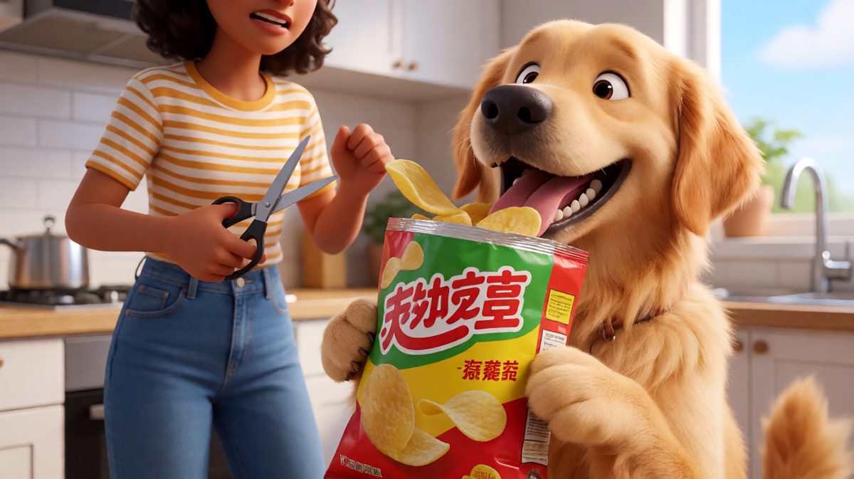 头能出来，但薯片必须留下来。