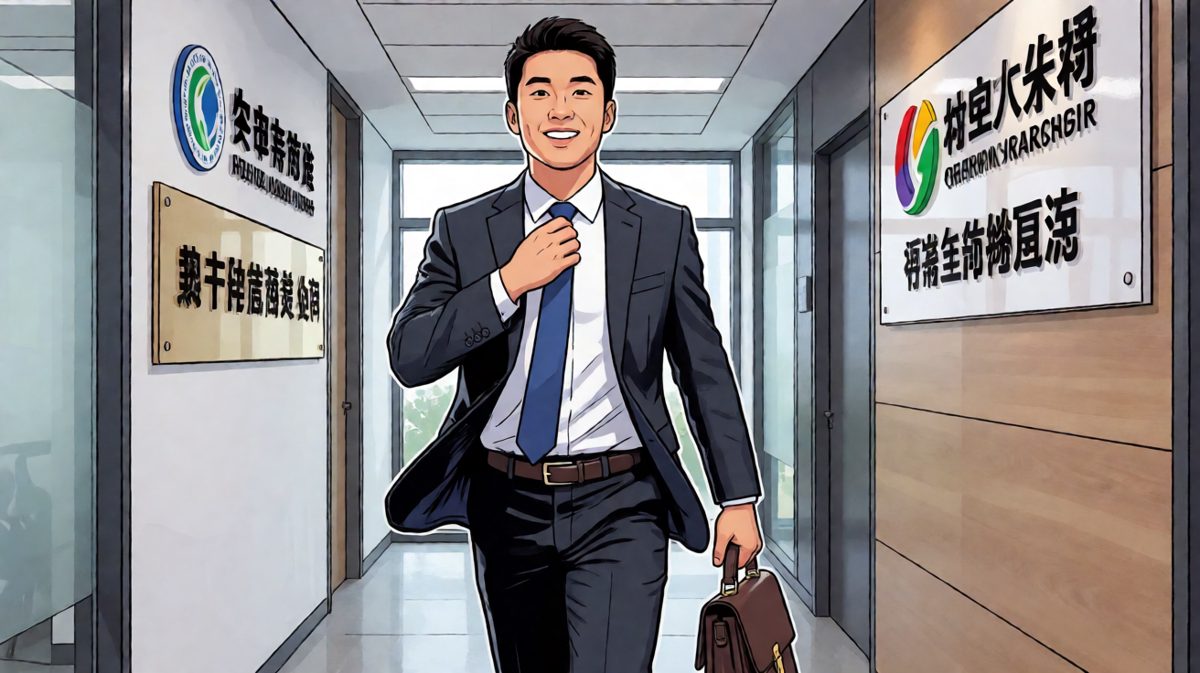 自信满满的求职者大步走向面试房间