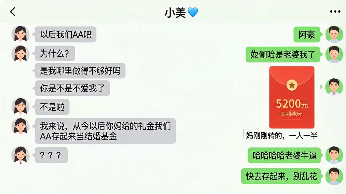 AA制的真正含义让男生吓出一身冷汗，原来是共同攒钱。
