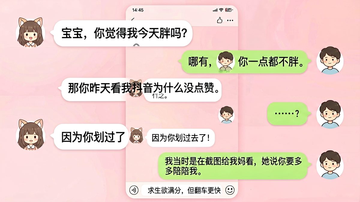 「你觉得我胖吗」经典送命题，男生的求生欲最终败给了手滑点赞