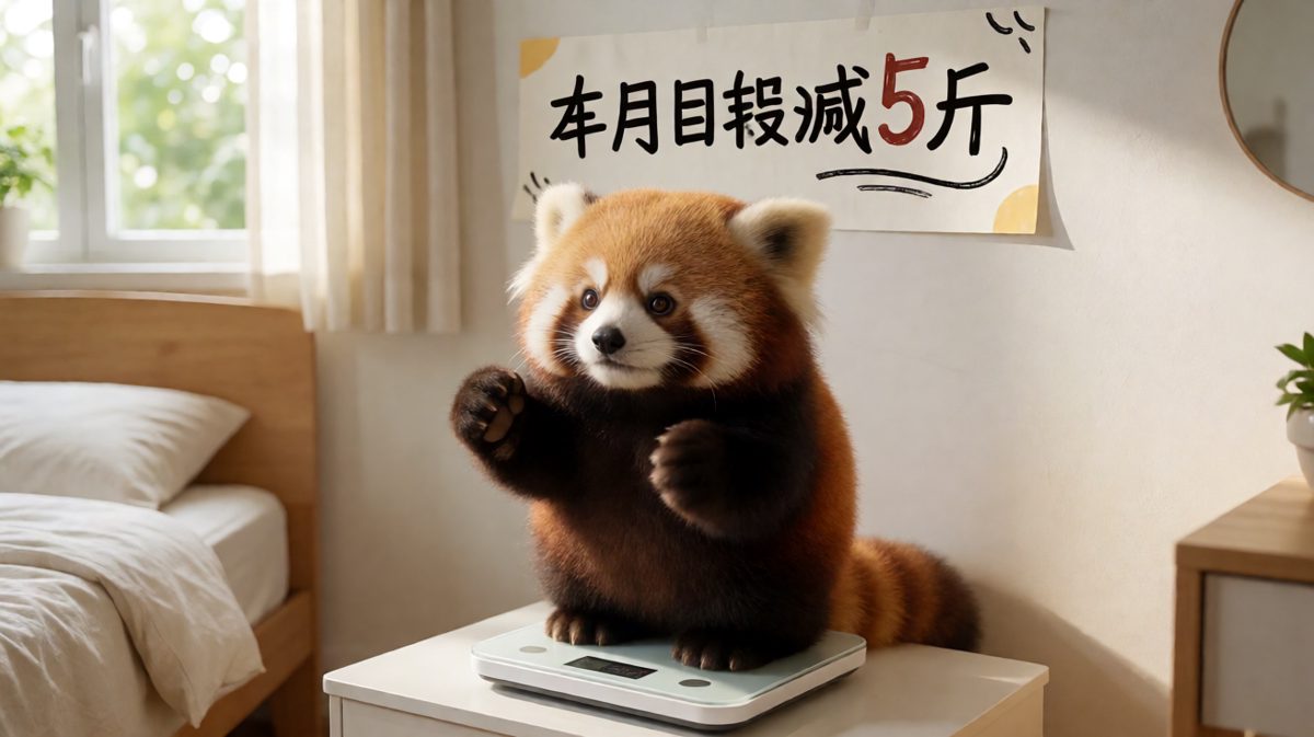 小熊猫看着体重秤上的数字，咬牙切齿立下了减肥flag