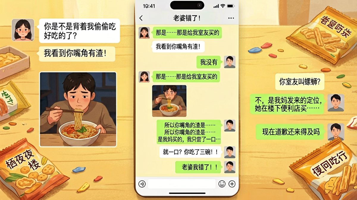 深夜偷吃被发现，从狡辩到认错只需30秒