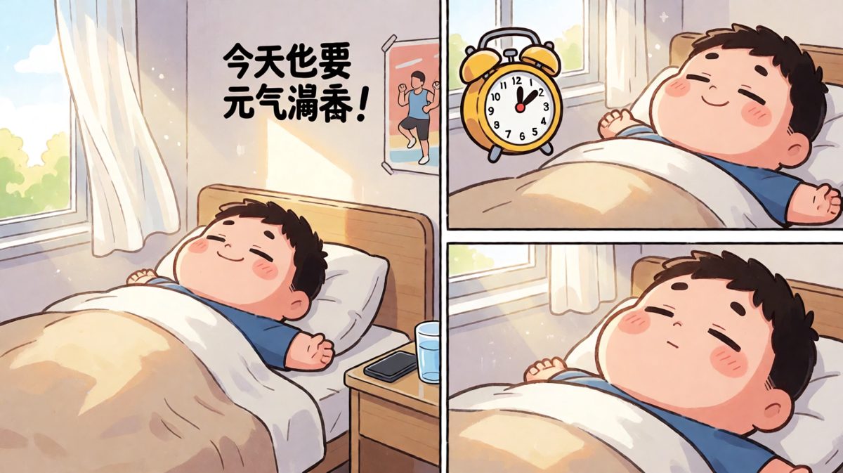 闹钟响了，但小明还在呼呼大睡