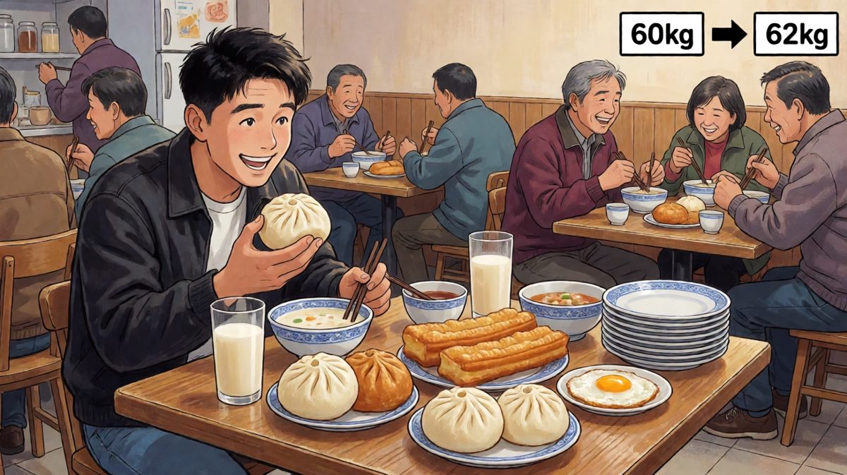 跑了500米，吃了两顿早餐，体重+2kg