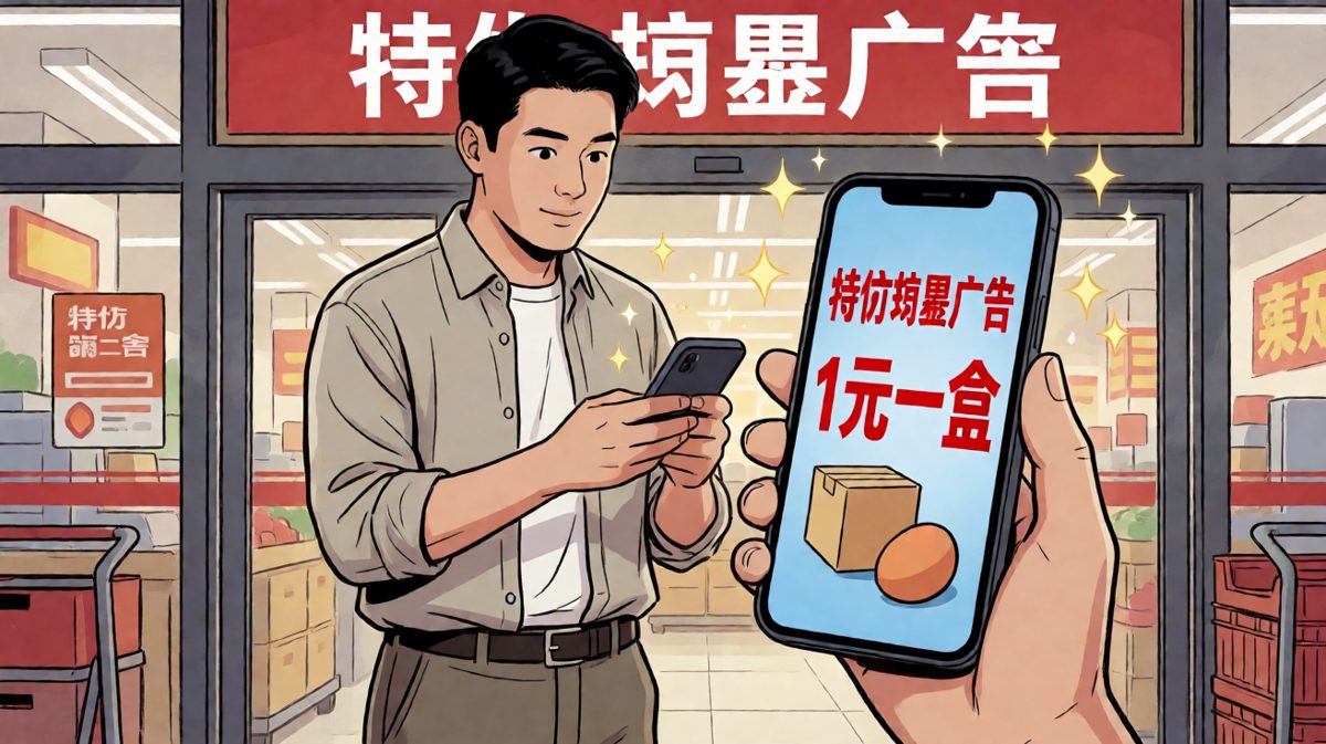 男主看到特价广告，眼睛放光