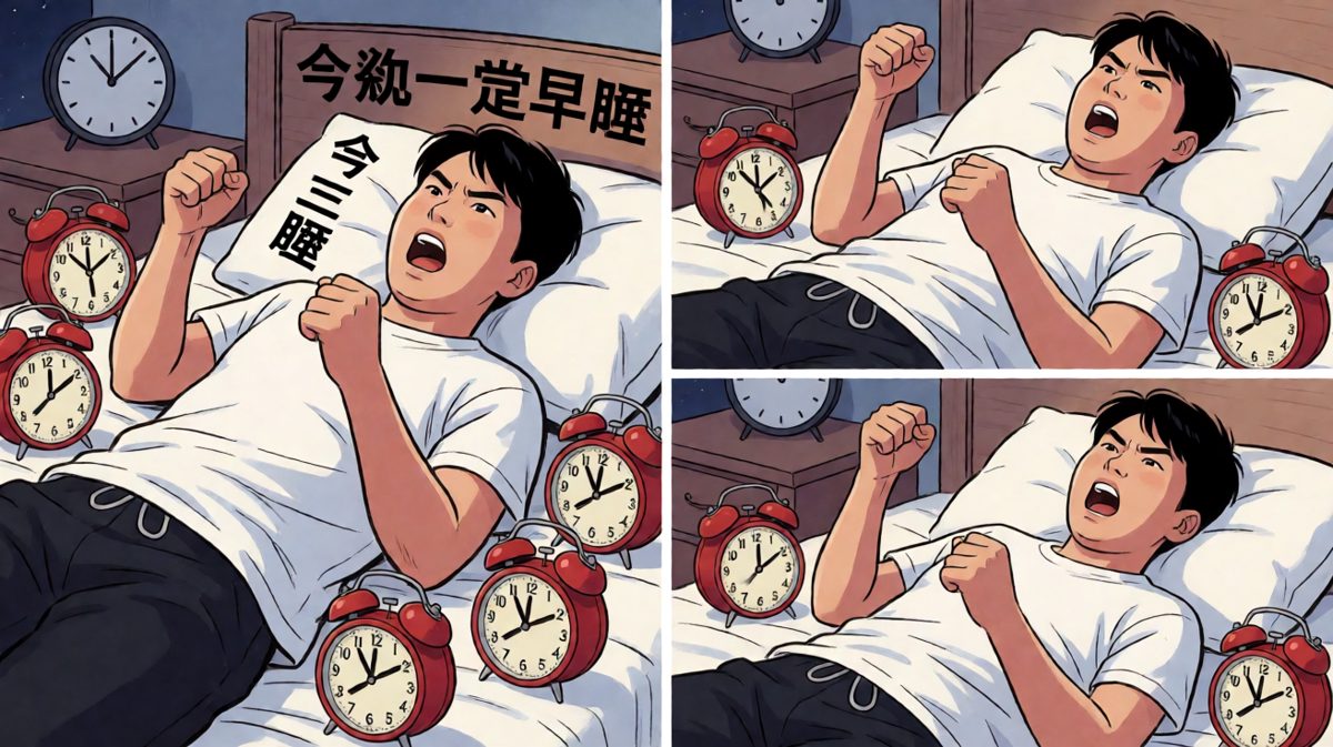 晚上十一点，七个闹钟伺候，誓死早睡