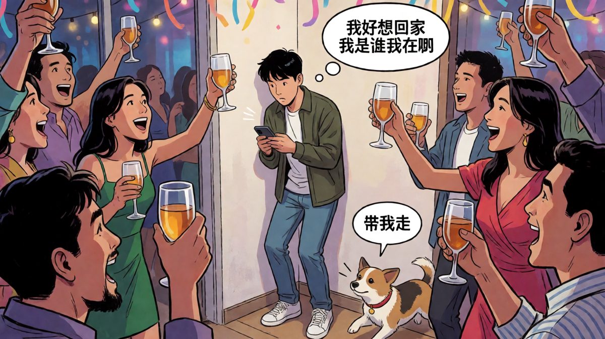 朋友聚会中的我：表面笑嘻嘻，心里已买好返程票