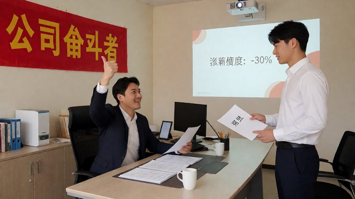 老板：好好干，今年给你涨薪！屏幕：涨薪-30%