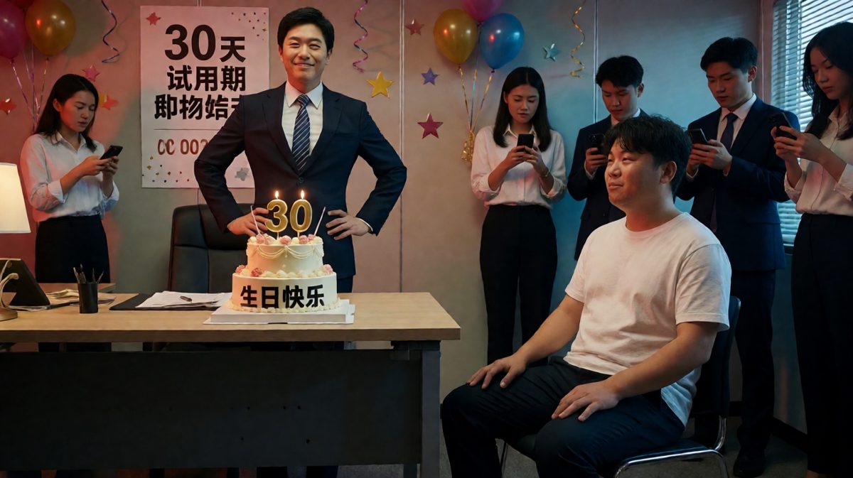 老板：给你准备了个惊喜！蛋糕蜡烛显示30天——试用期到期日。