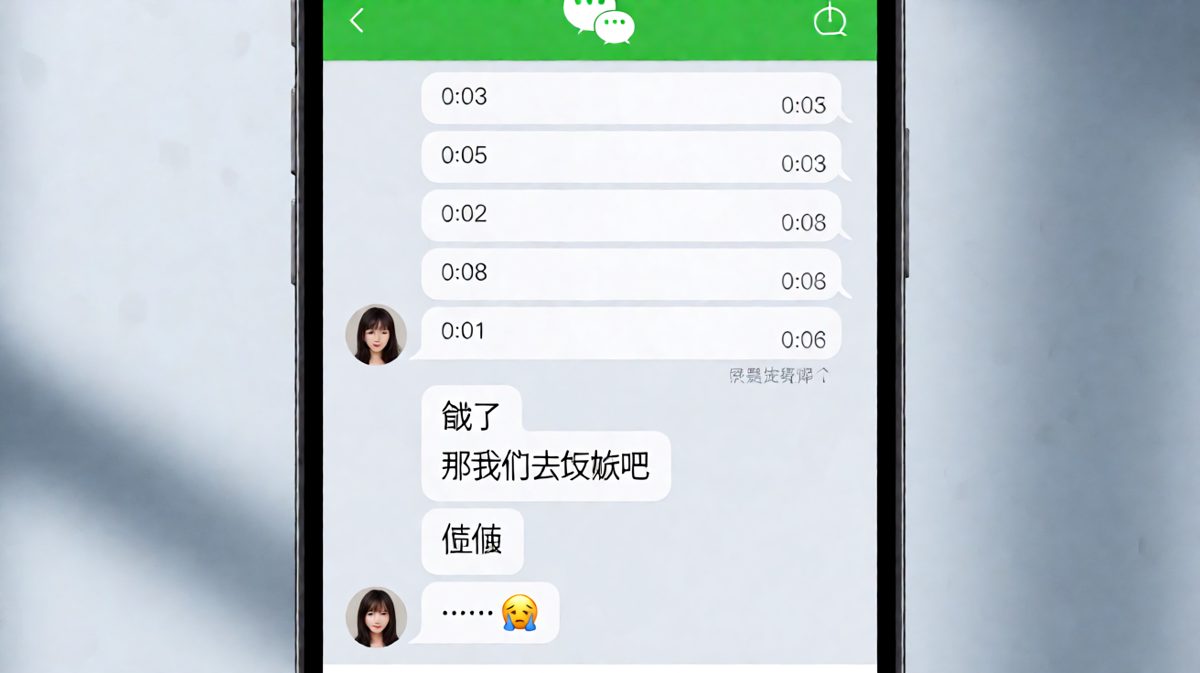 喊了六条语音男生才回一句'饿了'，最后还要把'随便'甩回来。
