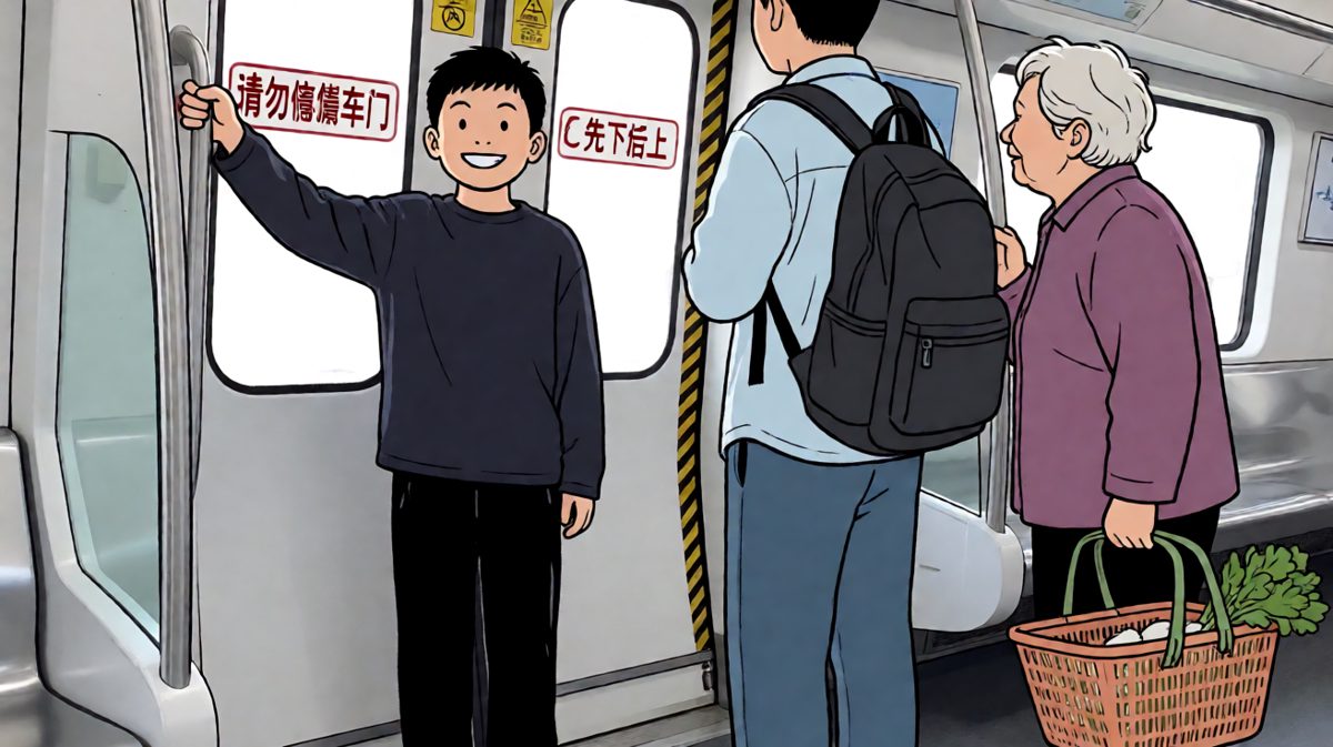 小明得意洋洋地想：幸好赶上了！