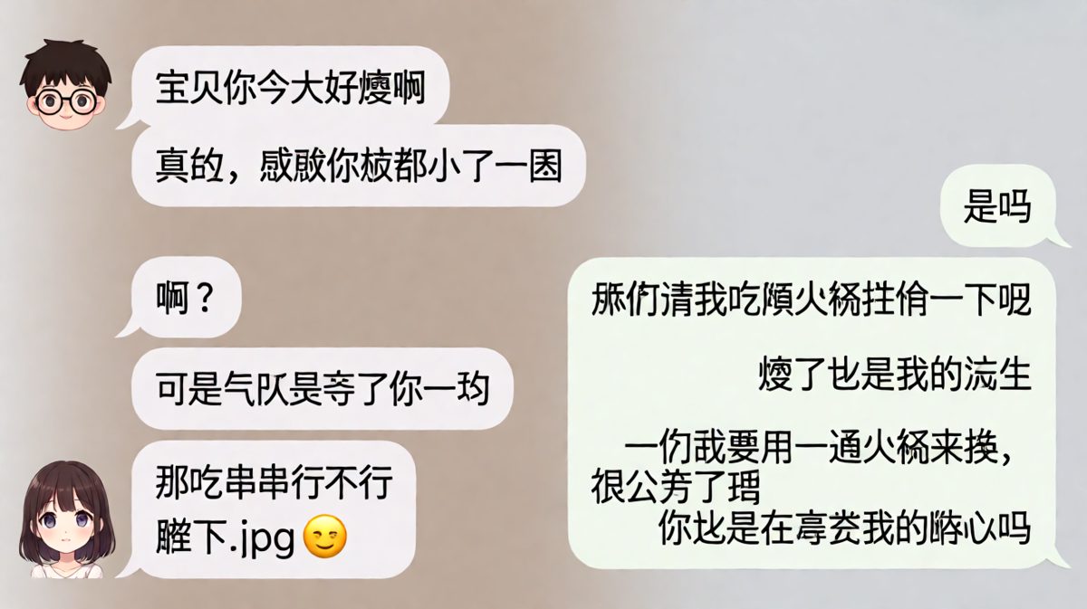 夸完就要赔：男生一句随口夸奖被女生升级为火锅，男生试图砍价惨遭无视。