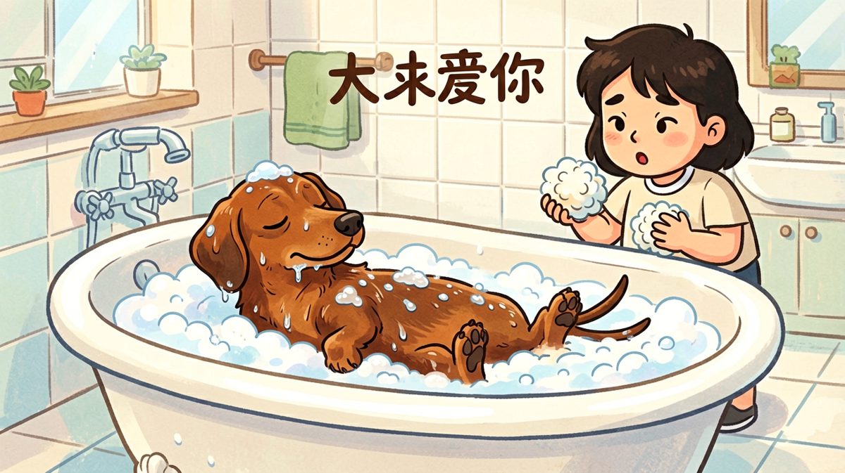 腊肠犬：只要我躺得够平，洗澡就追不上我。