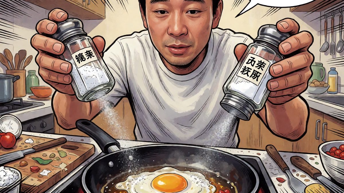 盐和糖长得一模一样！算了，一起撒了吧！