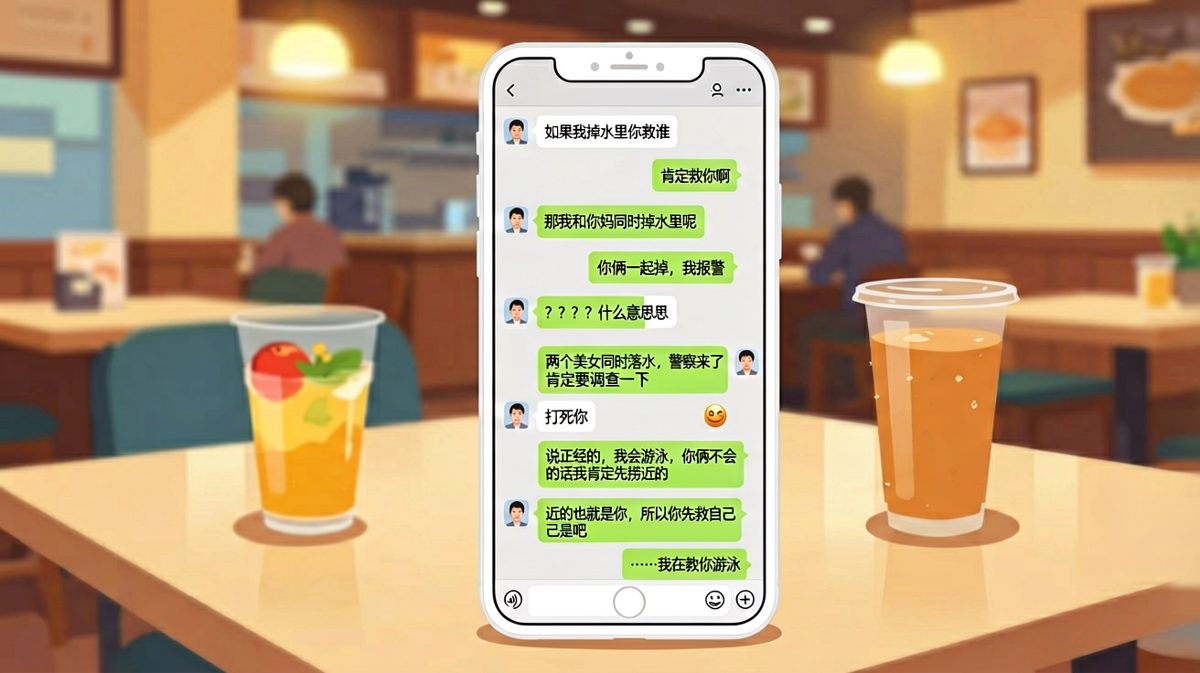 经典的'水和妈'送命题，男生用'报警'和'游泳课'双重神反转通关。