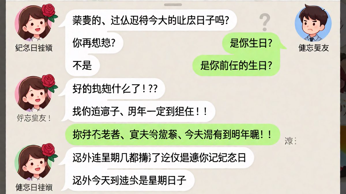 考验记忆力的送命题，男生一步步把纪念日聊成了黑色幽默。