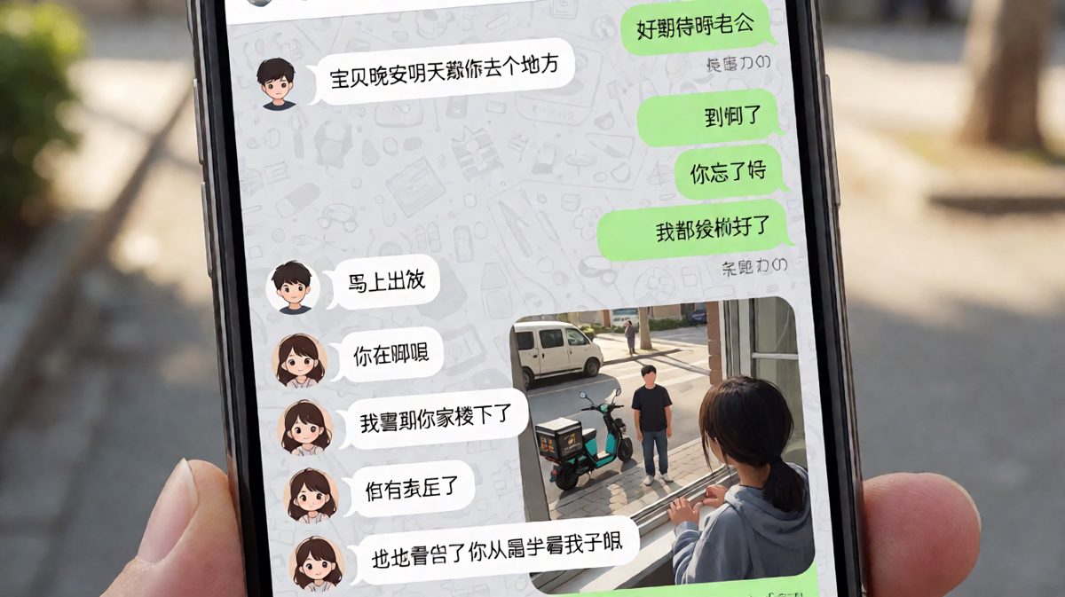 男生假装出门约会结果从小区门口掉头点外卖，女生在十二楼看得一清二楚