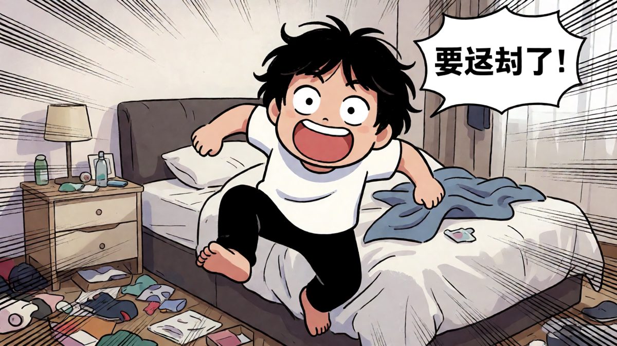 猛然惊醒，以为上班要迟到了，吓出一身冷汗。