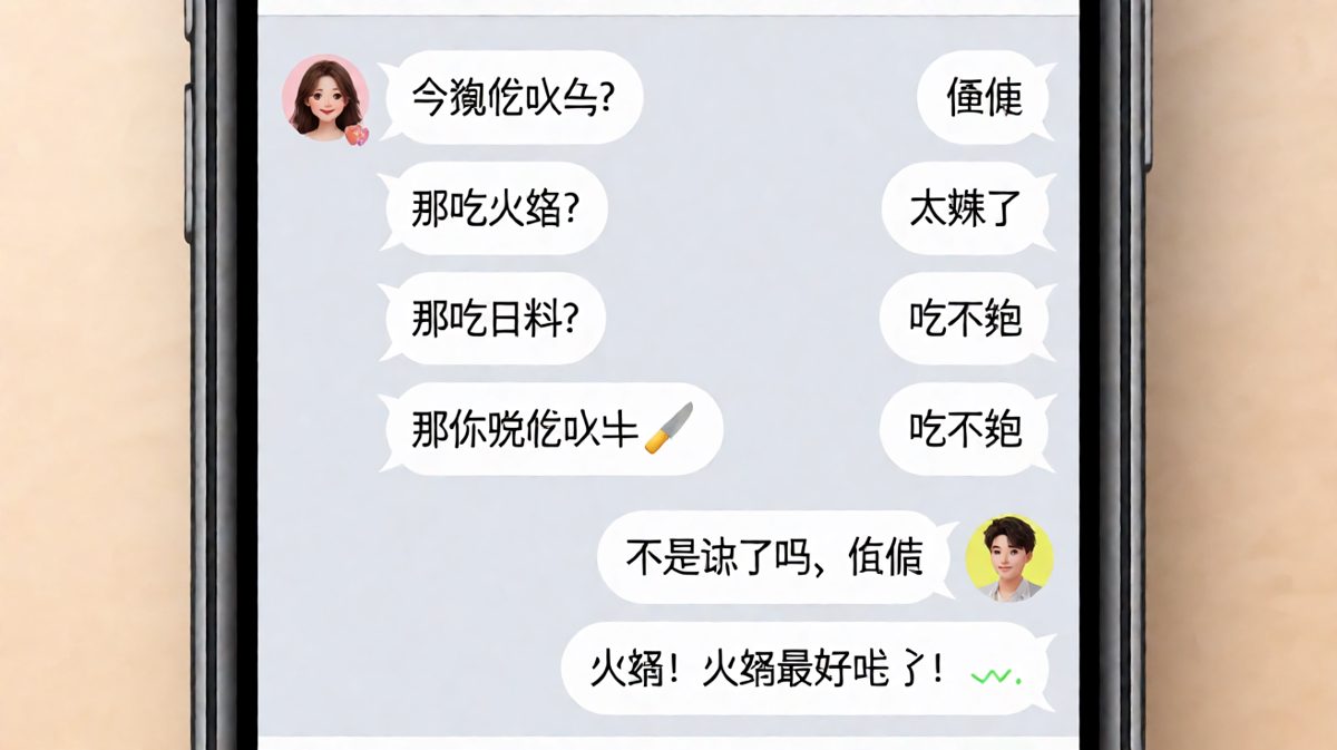 男生说随便的结果是经历三次试探后被迫改口，但改口还是晚了
