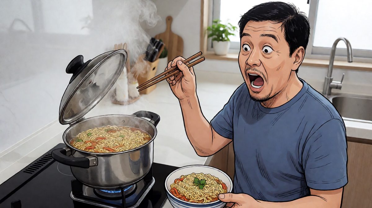 泡面煮过头冒黑烟，男子惊呆了