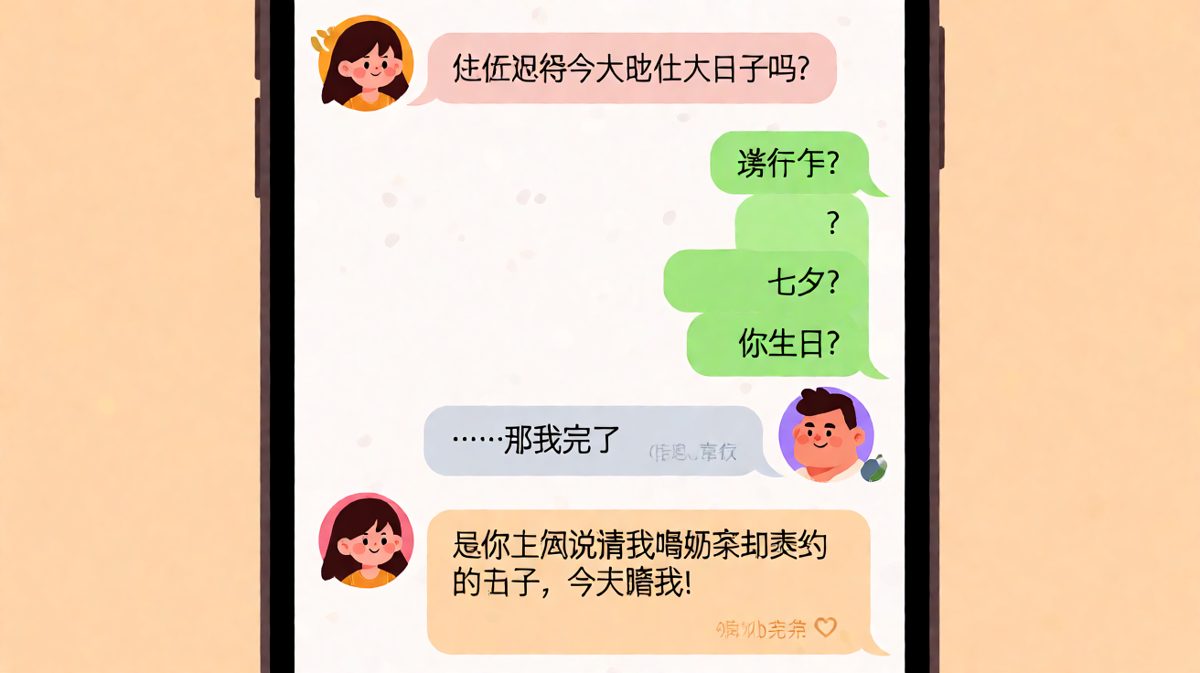 男生连猜三个节日全错，最终败给一杯奶茶债。